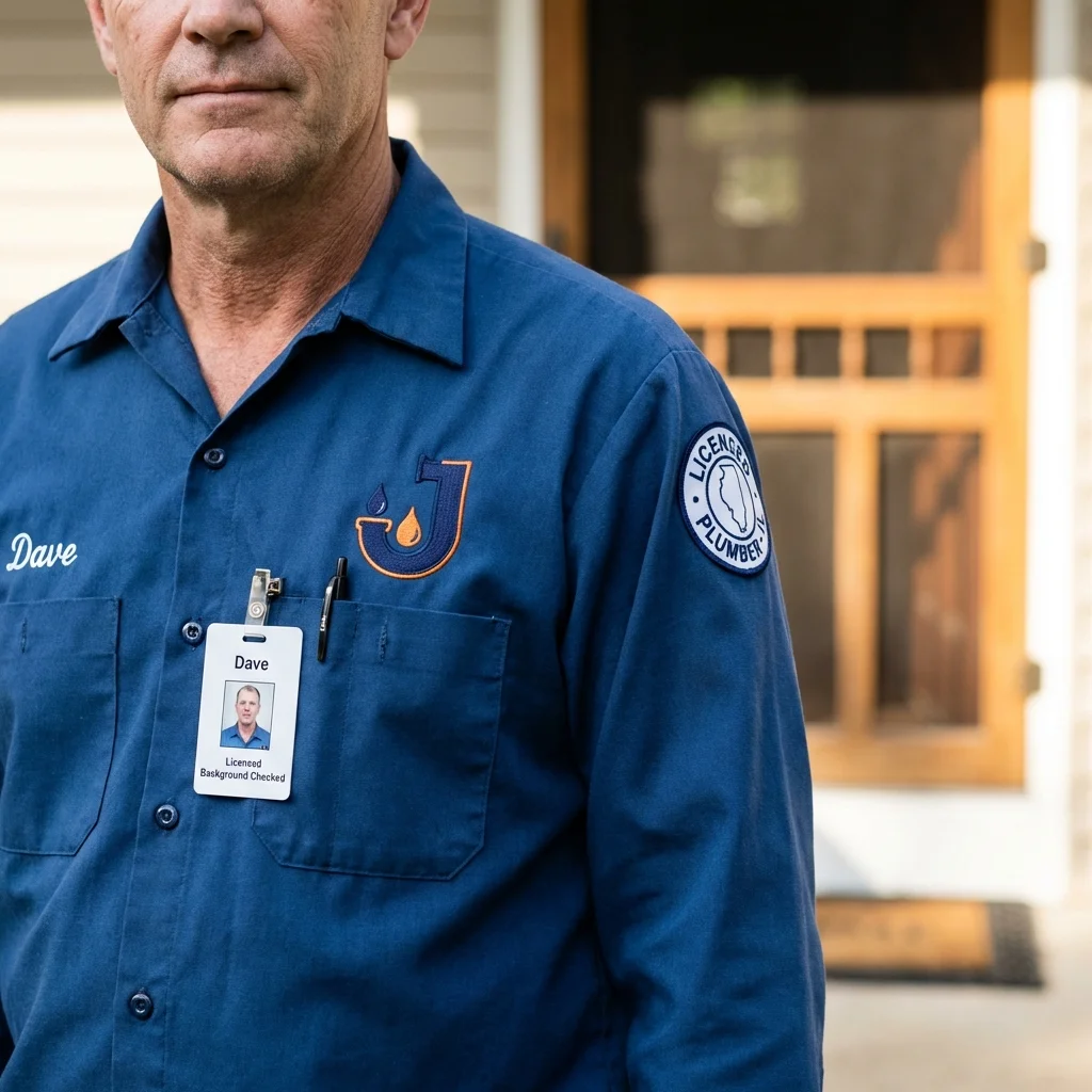 Licensed plumber showing ID badge in Dillsburg, PA