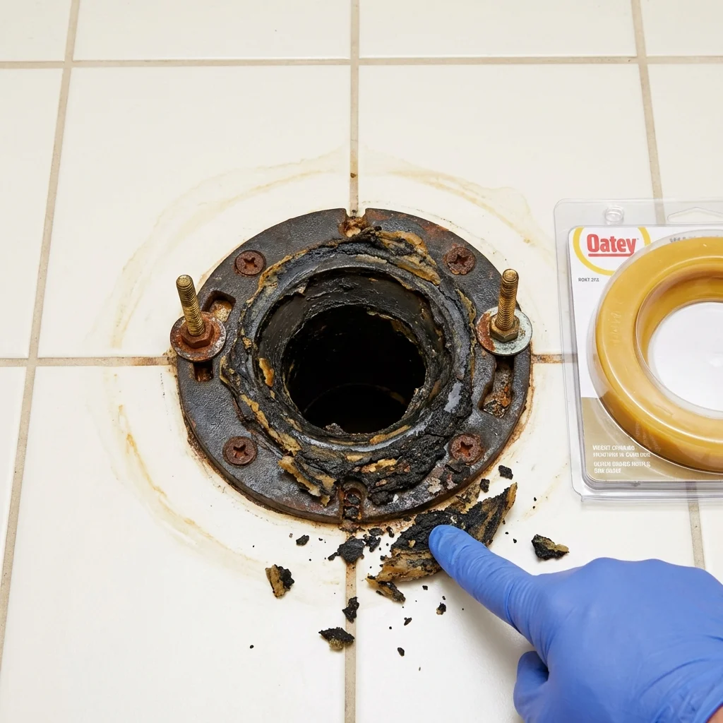 Failed wax ring showing water seepage at the base of a toilet in a Dillsburg, PA home