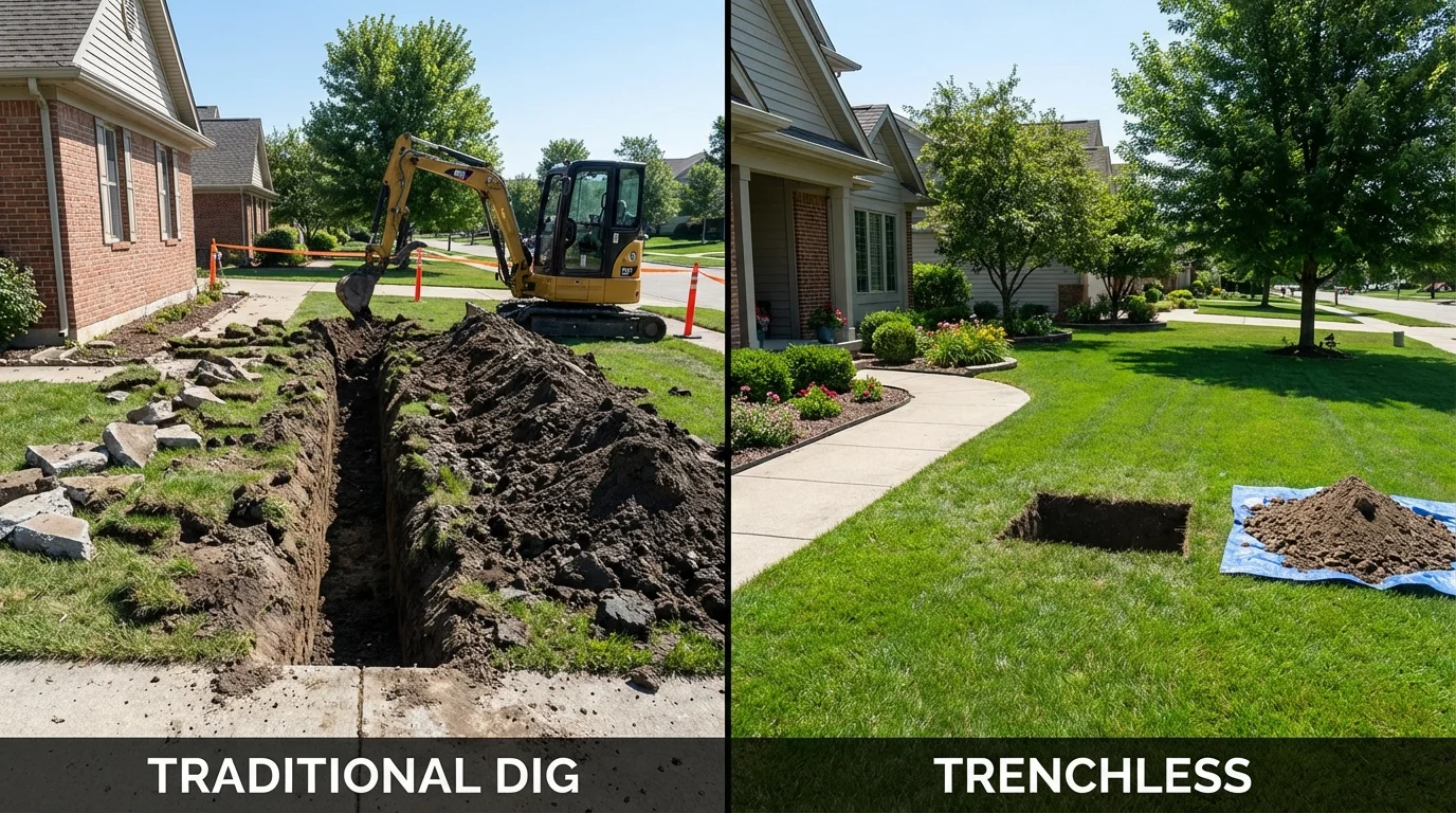 Trenchless sewer repair with minimal yard damage versus traditional excavation in Dillsburg, PA